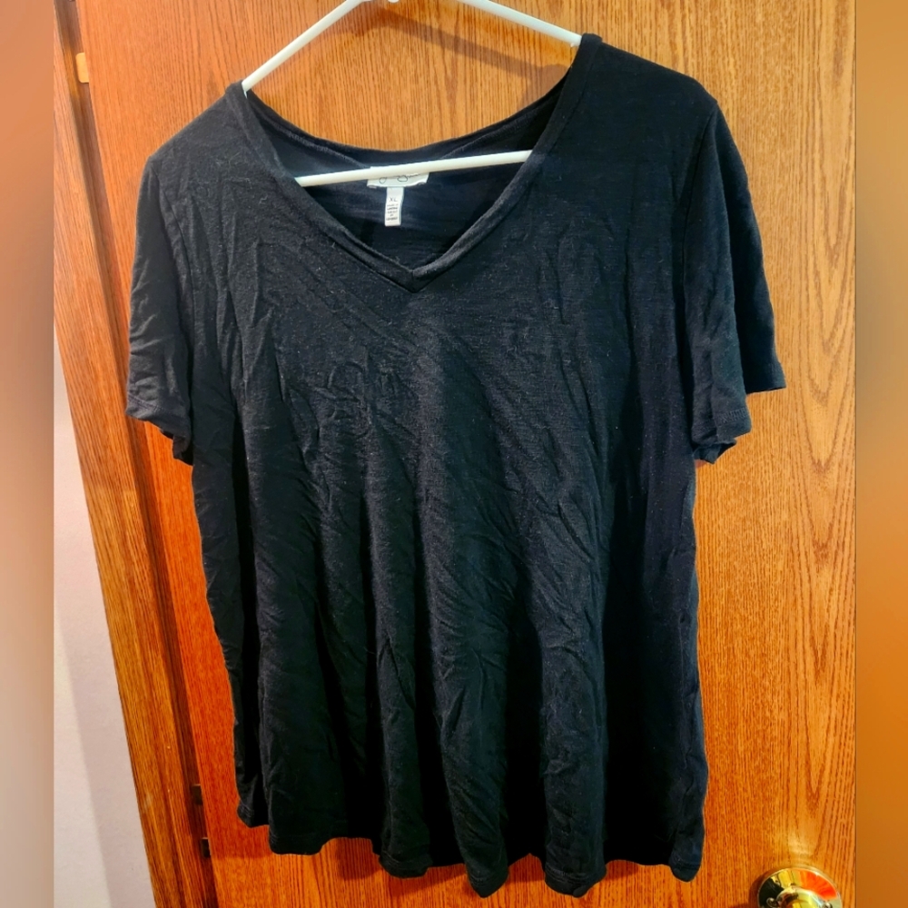 💓 3/$15 Jessica Simpson XL Black Short Sleeve V-Neck Basic Top